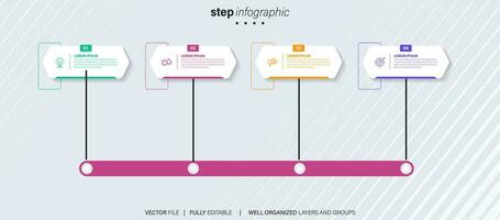 cronograma infografía con infográfico. moderno presentación modelo con 4 4 mascotas para negocio proceso. sitio web modelo en blanco antecedentes para concepto moderno diseño. horizontal disposición. vector