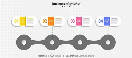 plantilla de infografía empresarial. etiqueta de diseño de línea delgada con icono y 4 opciones, pasos o procesos. vector