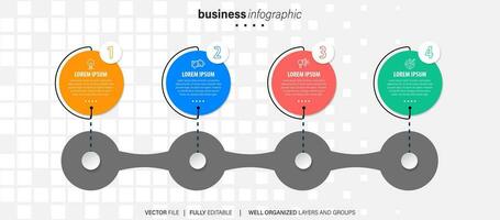 plantilla de infografía empresarial. etiqueta de diseño de línea delgada con icono y 4 opciones, pasos o procesos. vector