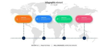 Timeline infographic with infochart. Modern presentation template with 4 spets for business process. Website template on white background for concept modern design. Horizontal layout. vector