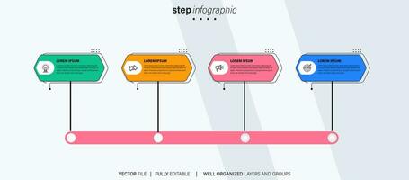 cronograma infografía con infográfico. moderno presentación modelo con 4 4 mascotas para negocio proceso. sitio web modelo en blanco antecedentes para concepto moderno diseño. horizontal disposición. vector