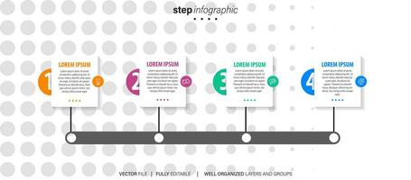 plantilla de infografía empresarial. etiqueta de diseño de línea delgada con icono y 4 opciones, pasos o procesos. vector