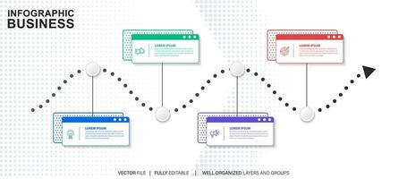 plantilla de infografía empresarial. etiqueta de diseño de línea delgada con icono y 4 opciones, pasos o procesos. vector