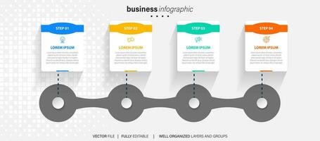 plantilla de infografía empresarial. etiqueta de diseño de línea delgada con icono y 4 opciones, pasos o procesos. vector