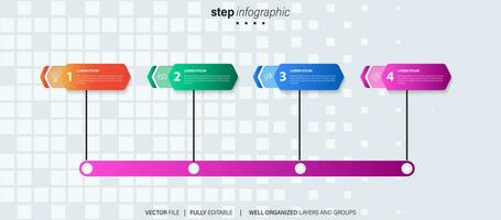 cronograma infografía con infográfico. moderno presentación modelo con 4 4 mascotas para negocio proceso. sitio web modelo en blanco antecedentes para concepto moderno diseño. horizontal disposición. vector