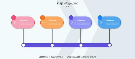 cronograma infografía con infográfico. moderno presentación modelo con 4 4 mascotas para negocio proceso. sitio web modelo en blanco antecedentes para concepto moderno diseño. horizontal disposición. vector