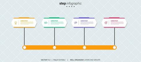 cronograma infografía Delgado línea diseño con iconos modelo para grafico, diagrama, presentaciones negocio concepto con 4 4 opciones vector ilustración.