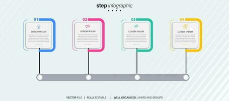 resumen negocio redondeado infografía modelo con 4 4 opciones vistoso diagrama, cronograma y calendario aislado en ligero antecedentes. vector