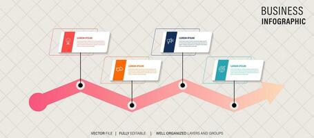 Creative concept for infographic timeline. Process chart. Abstract elements of graph, diagram with 4 steps, options, parts or processes. Vector business template for presentation.