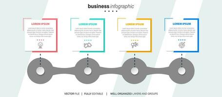 infografia diseño plantilla, negocio concepto con 4 4 pasos o opciones, lata ser usado para flujo de trabajo disposición, diagrama, anual informe, web diseño.creativo bandera, etiqueta vector. vector