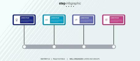 resumen negocio redondeado infografía modelo con 4 4 opciones vistoso diagrama, cronograma y calendario aislado en ligero antecedentes. vector