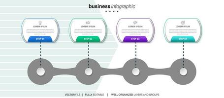 pasos diseño de plantilla infográfica de proceso de línea de tiempo de visualización de datos comerciales con iconos vector