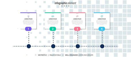 vector infografía modelo con etiqueta, integrado botón. negocio concepto con 4 4 opciones para contenido, diagrama, diagrama de flujo, pasos, partes, cronograma infografía, flujo de trabajo, cuadro.