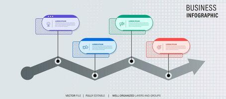 cronograma infografía con infográfico. moderno presentación modelo con 4 4 mascotas para negocio proceso. sitio web modelo en blanco antecedentes para concepto moderno diseño. horizontal disposición. vector