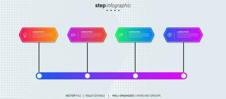 cronograma infografía con infográfico. moderno presentación modelo con 4 4 mascotas para negocio proceso. sitio web modelo en blanco antecedentes para concepto moderno diseño. horizontal disposición. vector