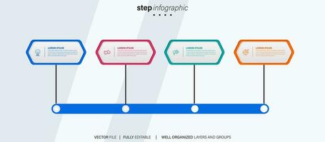 cronograma infografía con infográfico. moderno presentación modelo con 4 4 mascotas para negocio proceso. sitio web modelo en blanco antecedentes para concepto moderno diseño. horizontal disposición. vector