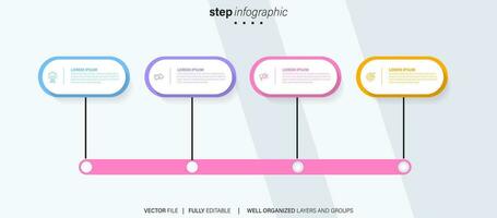 cronograma infografía con infográfico. moderno presentación modelo con 4 4 mascotas para negocio proceso. sitio web modelo en blanco antecedentes para concepto moderno diseño. horizontal disposición. vector