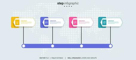 cronograma infografía Delgado línea diseño con iconos modelo para grafico, diagrama, presentaciones negocio concepto con 4 4 opciones vector ilustración.