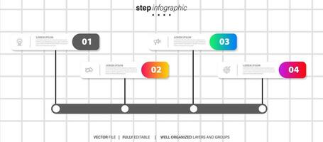 cronograma infografía Delgado línea diseño con iconos modelo para grafico, diagrama, presentaciones negocio concepto con 4 4 opciones vector ilustración.