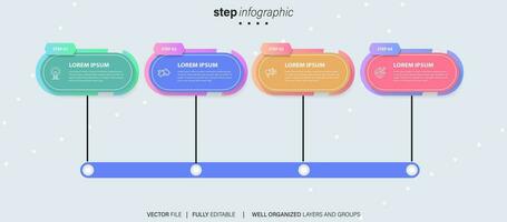 cronograma infografía con infográfico. moderno presentación modelo con 4 4 mascotas para negocio proceso. sitio web modelo en blanco antecedentes para concepto moderno diseño. horizontal disposición. vector