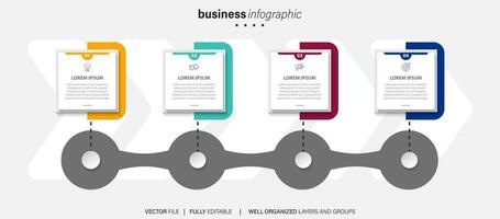 plantilla de infografía empresarial. etiqueta de diseño de línea delgada con icono y 4 opciones, pasos o procesos. vector