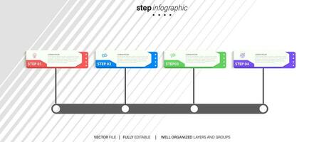 plantilla de infografía empresarial. etiqueta de diseño de línea delgada con icono y 4 opciones, pasos o procesos. vector