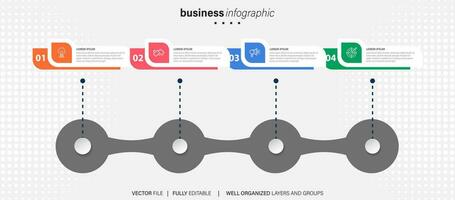 plantilla de infografía empresarial. etiqueta de diseño de línea delgada con icono y 4 opciones, pasos o procesos. vector