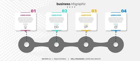 plantilla de infografía empresarial. etiqueta de diseño de línea delgada con icono y 4 opciones, pasos o procesos. vector