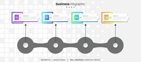 plantilla de infografía empresarial. etiqueta de diseño de línea delgada con icono y 4 opciones, pasos o procesos. vector