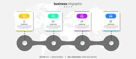 plantilla de infografía empresarial. etiqueta de diseño de línea delgada con icono y 4 opciones, pasos o procesos. vector