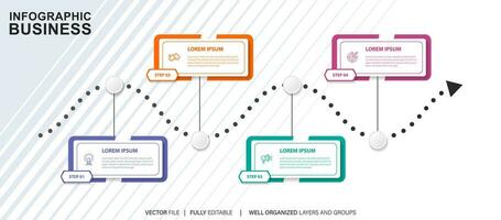 plantilla de infografía empresarial. etiqueta de diseño de línea delgada con icono y 4 opciones, pasos o procesos. vector