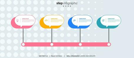 cronograma infografía con infográfico. moderno presentación modelo con 4 4 mascotas para negocio proceso. sitio web modelo en blanco antecedentes para concepto moderno diseño. horizontal disposición. vector