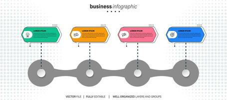 cronograma infografía Delgado línea diseño con iconos modelo para grafico, diagrama, presentaciones negocio concepto con 4 4 opciones vector ilustración.