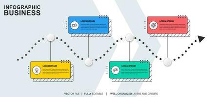 plantilla de infografía empresarial. etiqueta de diseño de línea delgada con icono y 4 opciones, pasos o procesos. vector