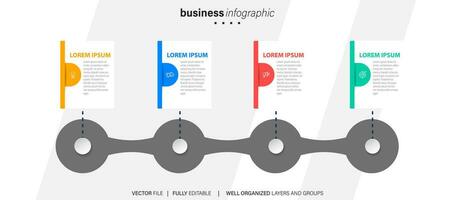 plantilla de infografía empresarial. etiqueta de diseño de línea delgada con icono y 4 opciones, pasos o procesos. vector