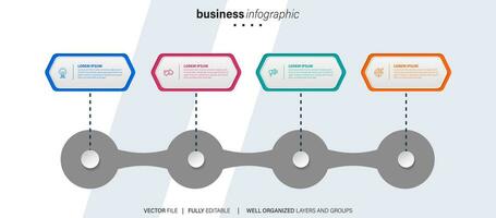 cronograma infografía Delgado línea diseño con iconos modelo para grafico, diagrama, presentaciones negocio concepto con 4 4 opciones vector ilustración.