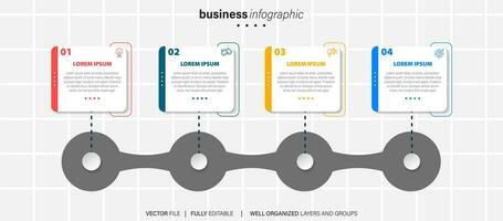 plantilla de infografía empresarial. etiqueta de diseño de línea delgada con icono y 4 opciones, pasos o procesos. vector