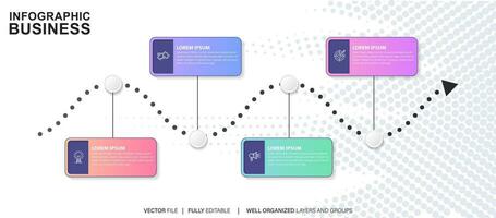 plantilla de infografía empresarial. etiqueta de diseño de línea delgada con icono y 4 opciones, pasos o procesos. vector