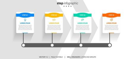 plantilla de infografía empresarial. etiqueta de diseño de línea delgada con icono y 4 opciones, pasos o procesos. vector