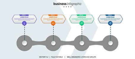 Timeline infographic thin line design with icons. Template for graph, diagram, presentations. Business concept with 4 options. Vector illustration.