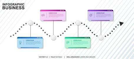 cronograma infografía Delgado línea diseño con iconos modelo para grafico, diagrama, presentaciones negocio concepto con 4 4 opciones vector ilustración.