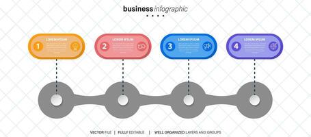 Timeline infographic with infochart. Modern presentation template with 4 spets for business process. Website template on white background for concept modern design. Horizontal layout. vector