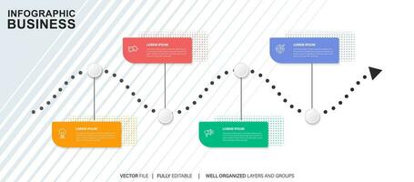 plantilla de infografía empresarial. etiqueta de diseño de línea delgada con icono y 4 opciones, pasos o procesos. vector