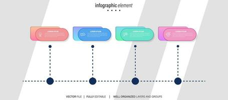 Timeline infographic with infochart. Modern presentation template with 4 spets for business process. Website template on white background for concept modern design. Horizontal layout. vector