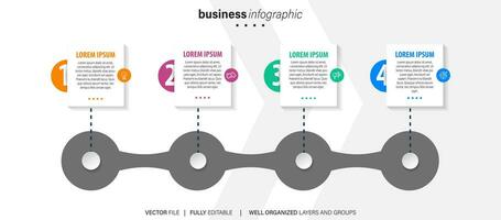 plantilla de infografía empresarial. etiqueta de diseño de línea delgada con icono y 4 opciones, pasos o procesos. vector