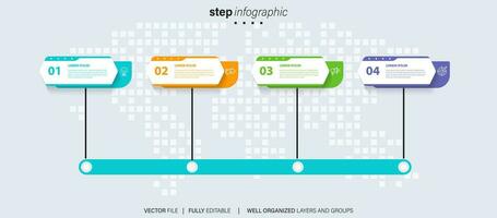 cronograma infografía con infográfico. moderno presentación modelo con 4 4 mascotas para negocio proceso. sitio web modelo en blanco antecedentes para concepto moderno diseño. horizontal disposición. vector