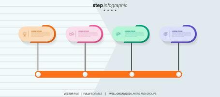 cronograma infografía con infográfico. moderno presentación modelo con 4 4 mascotas para negocio proceso. sitio web modelo en blanco antecedentes para concepto moderno diseño. horizontal disposición. vector