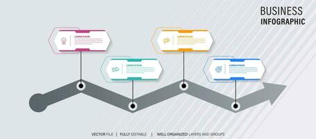 cronograma infografía con infográfico. moderno presentación modelo con 4 4 mascotas para negocio proceso. sitio web modelo en blanco antecedentes para concepto moderno diseño. horizontal disposición. vector