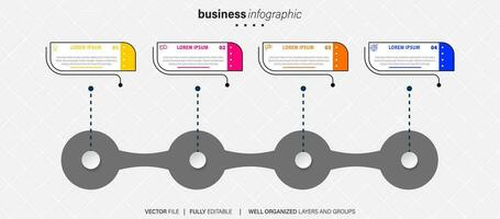 plantilla de infografía empresarial. etiqueta de diseño de línea delgada con icono y 4 opciones, pasos o procesos. vector