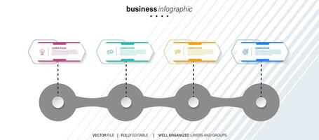 Timeline infographic thin line design with icons. Template for graph, diagram, presentations. Business concept with 4 options. Vector illustration.